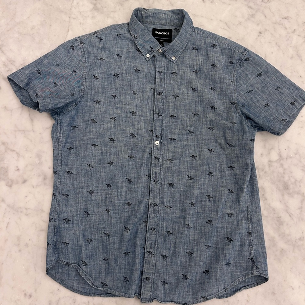 Bonobos Chambray Blue Patterned Men's Shirt